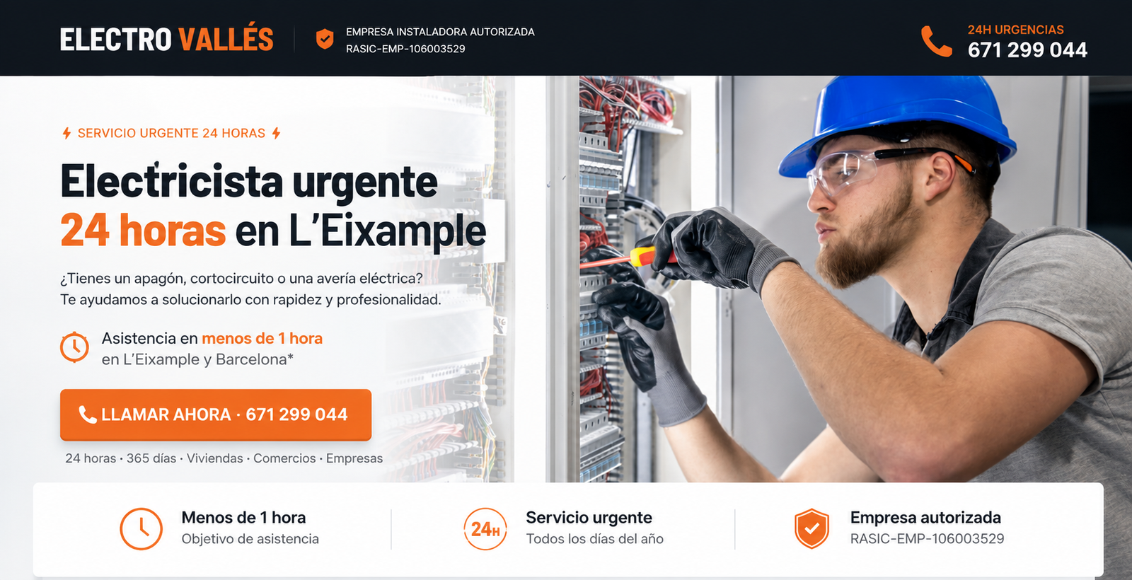 Electricista profesional de Electro Vallès trabajando en una instalación eléctrica